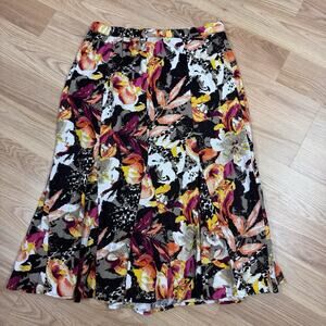 Women’s Skirt Size 6 Floral Abstract Print Pink Brown Yellow Fall Boho Hippie